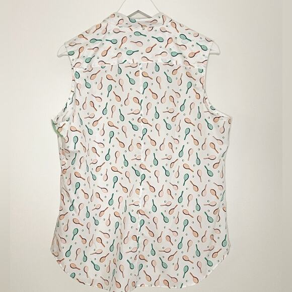 Lands’ End tennis print sleeveless button up 100% cotton SZ 16 - Picture 2 of 8